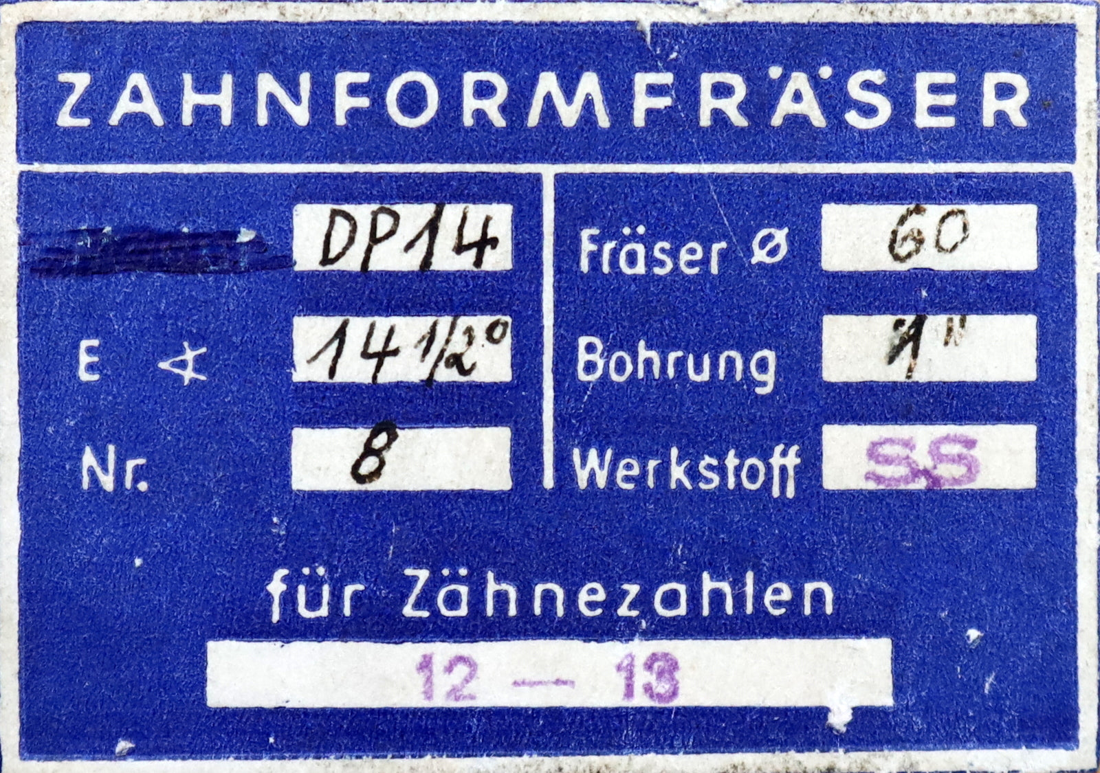 Bild des Artikels DOLD-Zahnformfräser-D.P.=-14-No.-8-für-Z=-12-13-EGW-14-1/2°-gear-profile-cutter