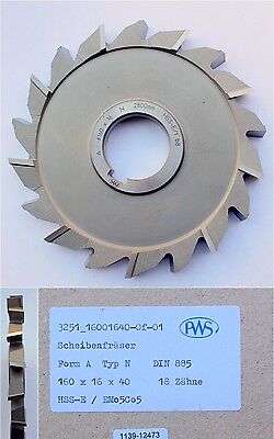 Scheibenfräser DIN 885 Form A Typ N Ø 160js16 x 16k11 x Ø40H7 / 18 Zähne