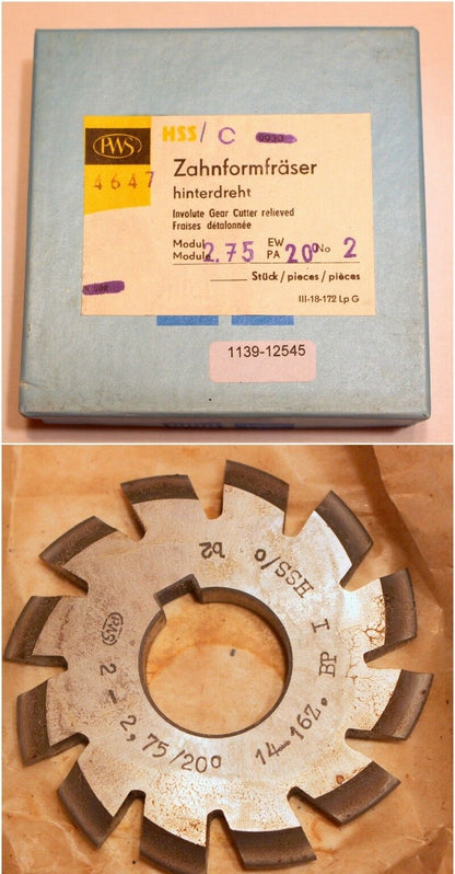 Zahnformfräser m= 2,75 EGW 20° BP I n. DIN 3972 für 14 -16 Zähne Ø80x10xØ27