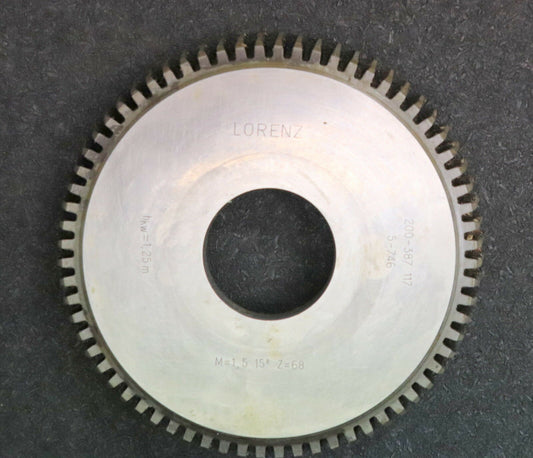 LORENZ Scheibenschneidrad m= 1,5mm 15° EGW hkw=1,25xm ß=0° Z= 68 Bohrung 1 1/4"