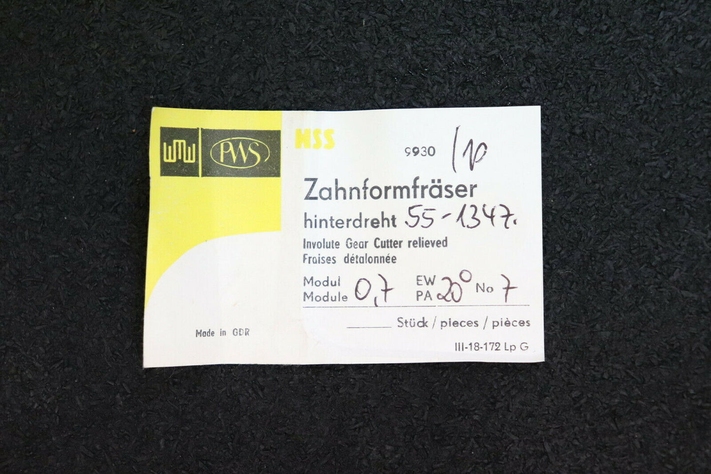 PWS Zahnformfräser m= 0,7mm EGW 20°- BPI nach DIN3972 Fräser Nr.7 für 55-134 Z.