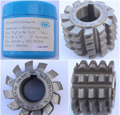 PWS Wälzfräser für Kettenräder n. DIN 8196 Tlg. 12,7mm x 7,92mm Rollen Ø