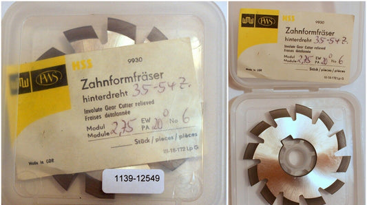 Zahnformfräser m= 2,75 EGW 20° für 35 - 54 Zähne Ø80x9xØ27 / 12 Spannuten