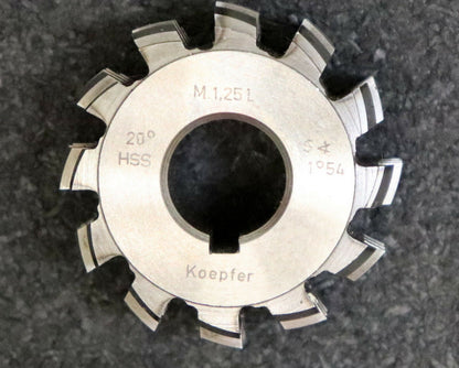 KÖPFER Wälzfräser m= 1,25mm EGW 20° 1-gg. LINKS HSS mit Anschnitt 12 Spannuten gebra