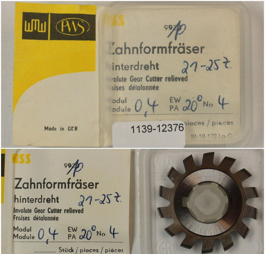 Zahnformfräser m= 0,40 EGW 20°- BP I n. DIN 3972 Fräser-Nr. 4 für 21 - 25 Zähne