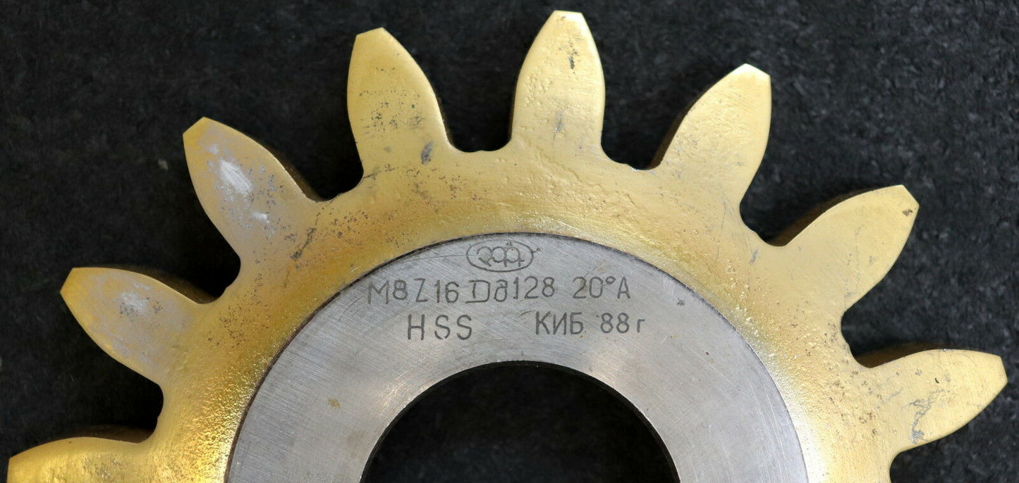 Scheibenschneidrad m= 8mm Z= 16 Da=128mm EGW 20° Qualität A HSS+TIN Bohrung 1 3/4"