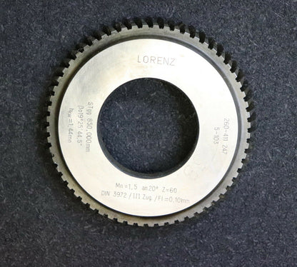 LORENZ Scheibenschneidrad Schrägverzahnung m= 1,5mm 20° EGW hkw=1,25xm - links