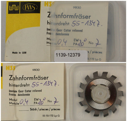 Zahnformfräser m= 0,40 EGW 20° BP I - DIN 3972 Fräser-Nr. 7 für 55 - 134 Zähne
