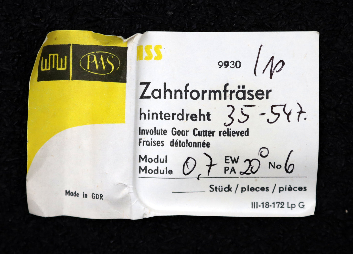Bild des Artikels PWS-Zahnformfräser-m=-0,7-20°-EGW-No.-6-für-35x54-Zähne-14-Spannuten-40x3x16mm
