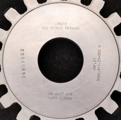 Bild des Artikels LORENZ-Scheibenschneidrad-gear-shaper-m=-8mm-EGW=-20°-Z=-18-haP0-0,92mn