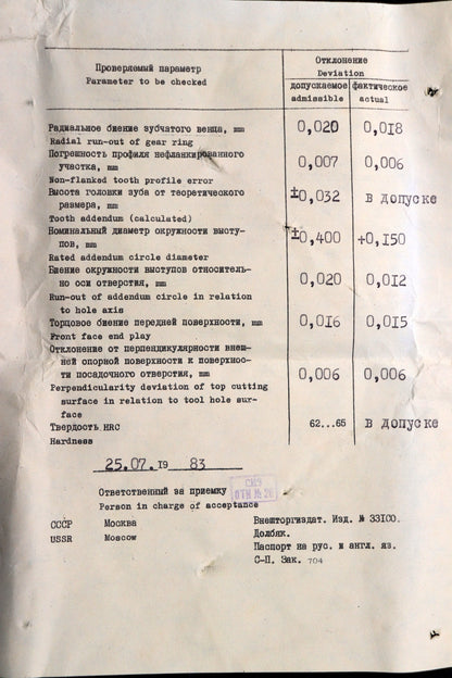 Bild des Artikels SIZ/СИЗ-Scheibenschneidrad-gear-shaper-m=-5mm-EGW-20°-Z=-20-Ø114x33xØ1-1/4"--NEU