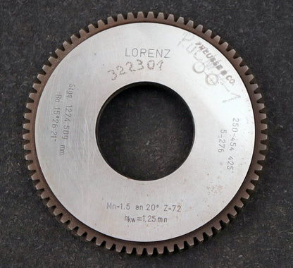Bild des Artikels LORENZ-Scheibenschneidrad-Treppenschliff-m=-1,5mm-EGW-20°-Z=-72-Ø117x18xØ1-3/4"