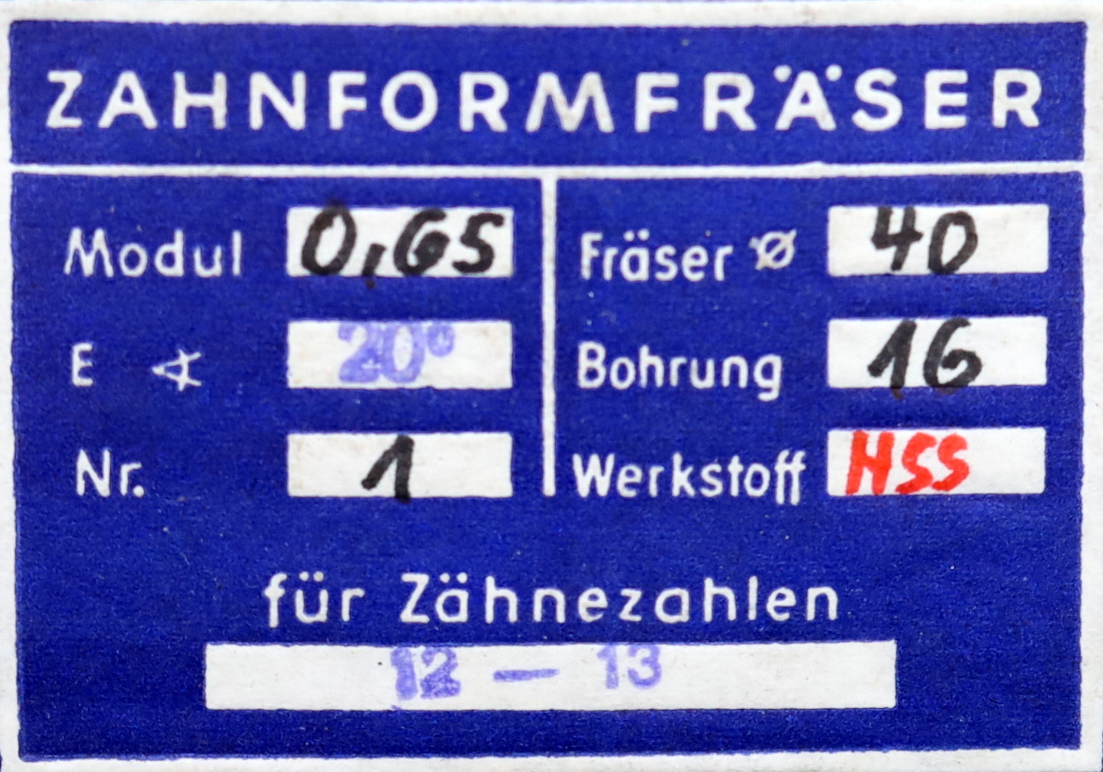 Bild des Artikels DOLD-Zahnformfräser-gear-profile-cutter-m=-0,65mm-No.-1-Z=-12-13-EGW-20°-mit-LNK