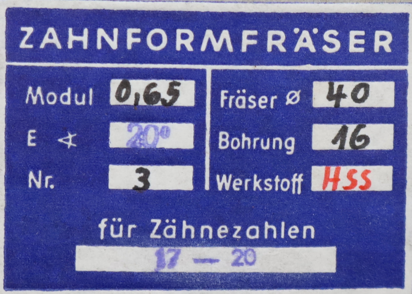 Bild des Artikels DOLD-Zahnformfräser-gear-profile-cutter-m=-0,65mm-No.-3-Z=-17-20-EGW-20°-mit-LNK