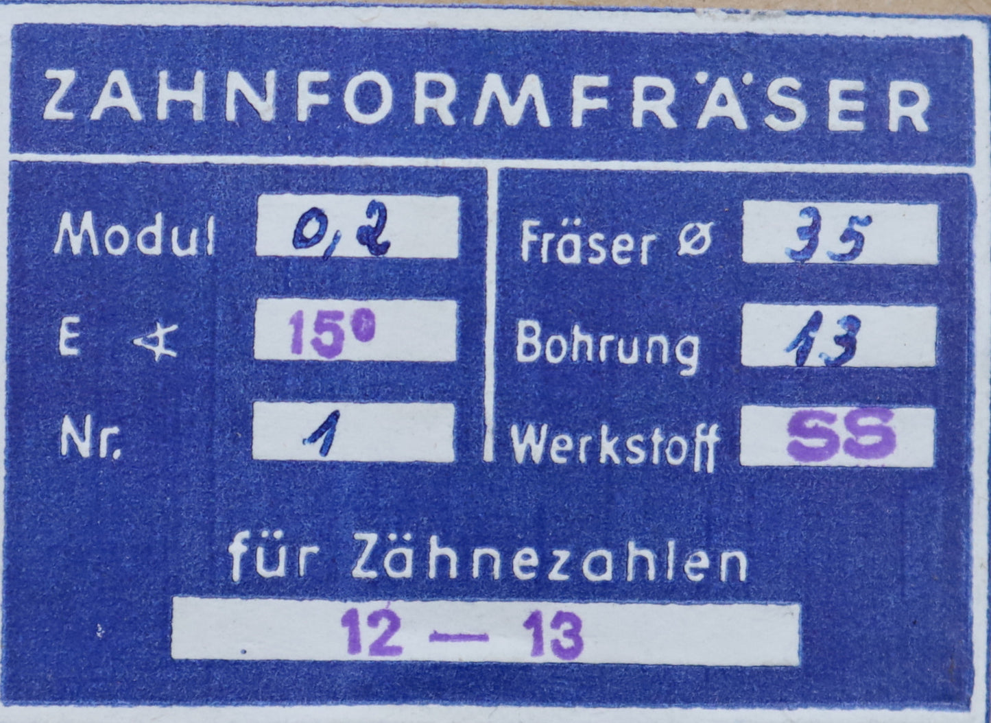 Bild des Artikels DOLD-Zahnformfräser-m=-0,2mm-No.-1-für-Z=-12-13-EGW-15°-HSS-gear-profile-cutter
