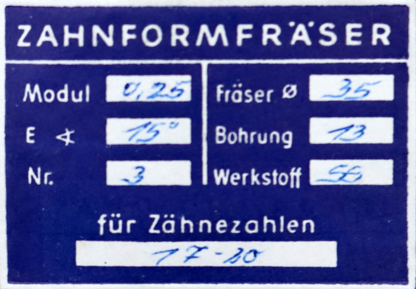 Bild des Artikels DOLD-Zahnformfräser-m=-0,25mm-No.-3-für-Z=-17-20-EGW-15°-gear-profile-cutter