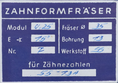 Bild des Artikels DOLD-Zahnformfräser-m=-0,25mm-No.-7-für-Z=-55-134-EGW-15°-gear-profile-cutter