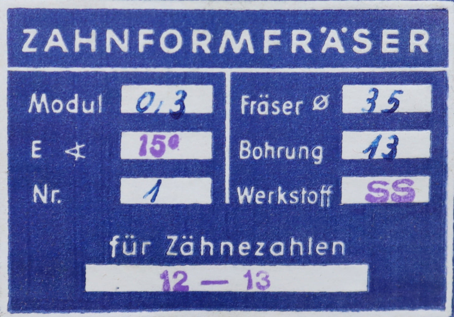 Bild des Artikels DOLD-Zahnformfräser-m=-0,3mm-No.-1-für-Z=-12-13-EGW-15°-gear-profile-cutter