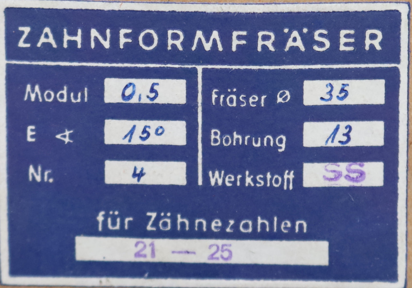 Bild des Artikels DOLD-Zahnformfräser-m=-0,5mm-No.-4-für-Z=-21-25-EGW-15°-gear-profile-cutter