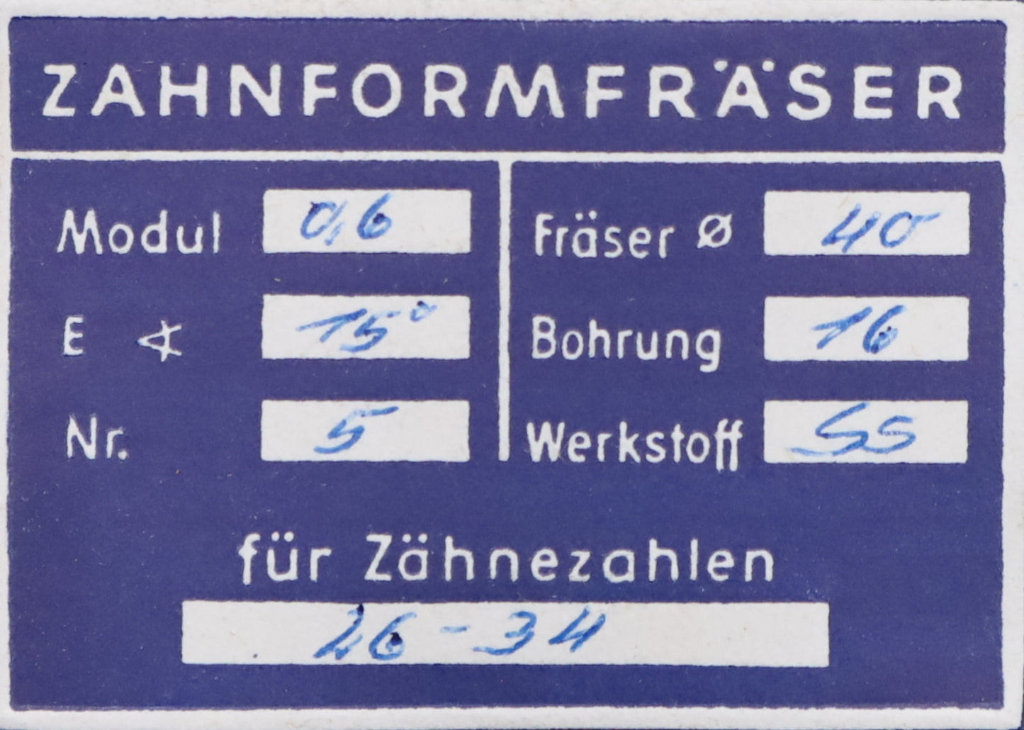 Bild des Artikels DOLD-Zahnformfräser-m=-0,6mm-No.-5-für-Z=-26-34-EGW-15°-gear-profile-cutter
