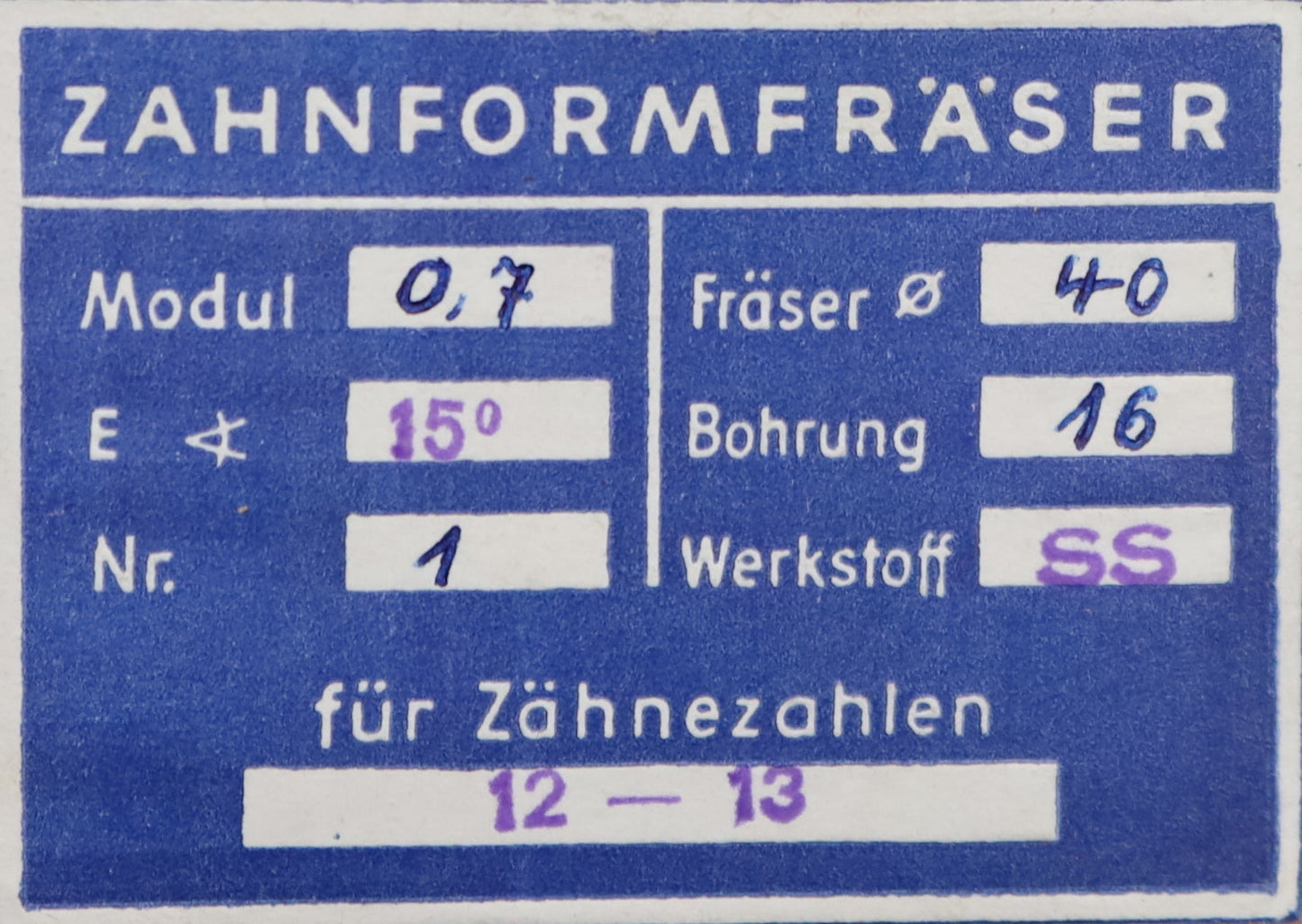 Bild des Artikels DOLD-Zahnformfräser-m=-0,7mm-No.-1-für-Z=-12-13-EGW-15°-LKN-gear-profile-cutter