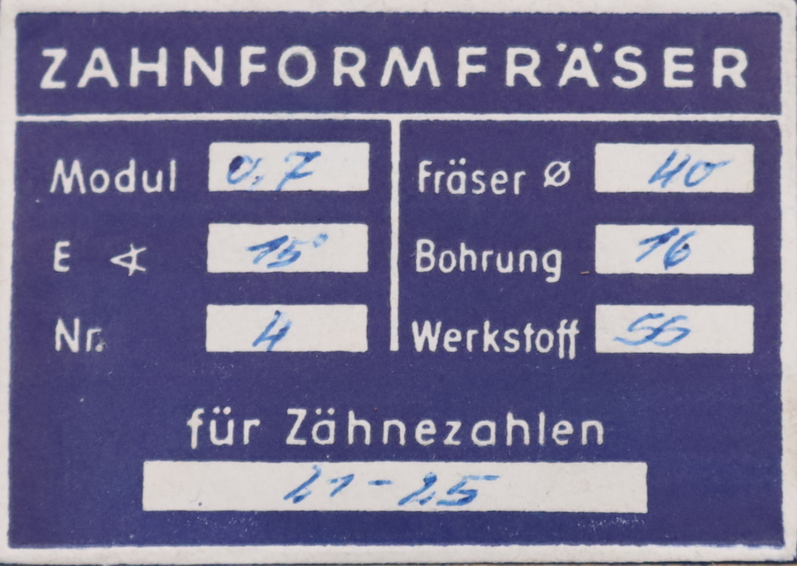 Bild des Artikels DOLD-Zahnformfräser-m=-0,7mm-No.-4-für-Z=-21-25-EGW-15°-gear-profile-cutter
