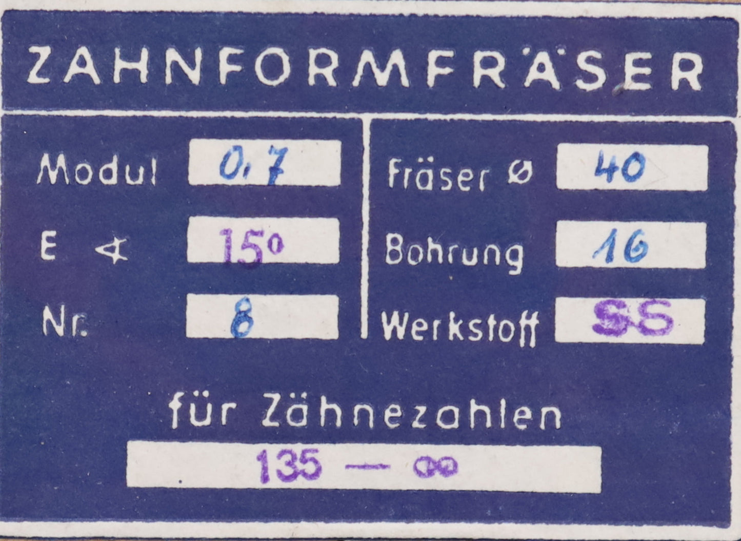 Bild des Artikels DOLD-Zahnformfräser-m=-0,7mm-No.-8-für-Z=-135-00-EGW-15°-gear-profile-cutter