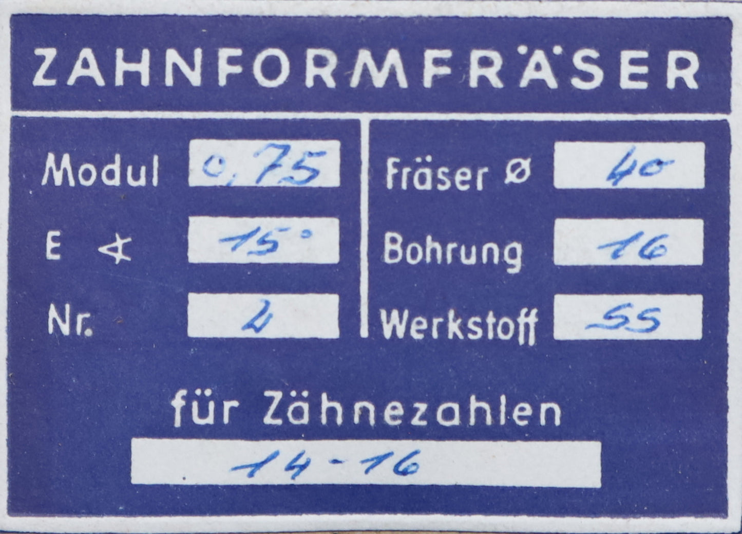 Bild des Artikels DOLD-Zahnformfräser-m=-0,75mm-No.-2-für-Z=-14-16-EGW-15°-LKN-gear-profile-cutter