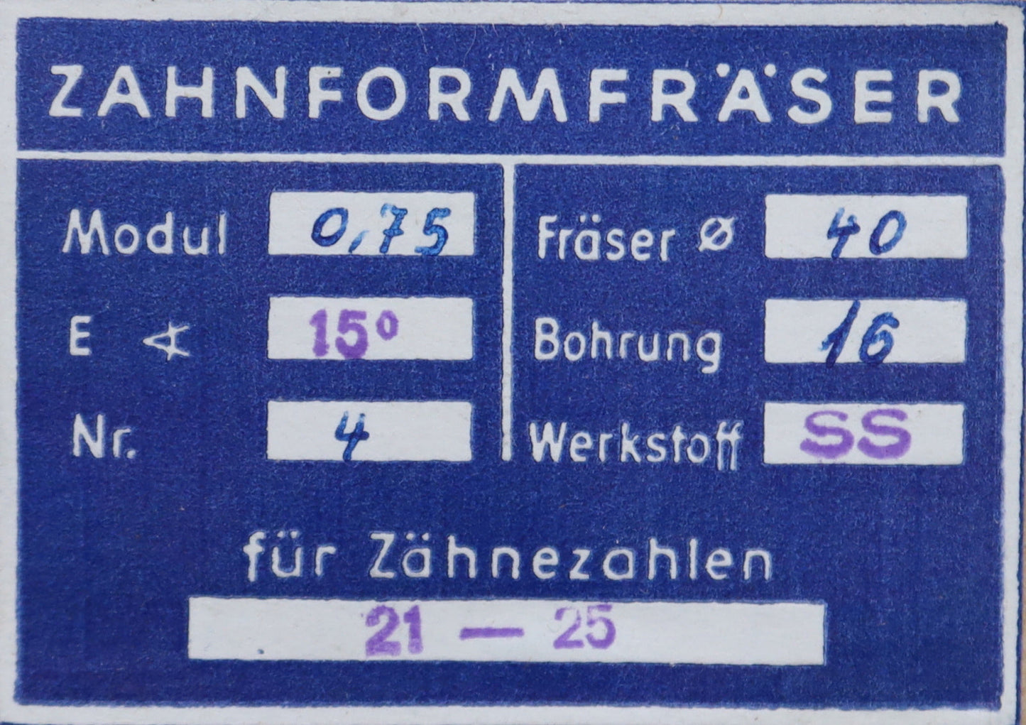 Bild des Artikels DOLD-Zahnformfräser-m=-0,75mm-No.-4-für-Z=-21-25-EGW-15°-gear-profile-cutter