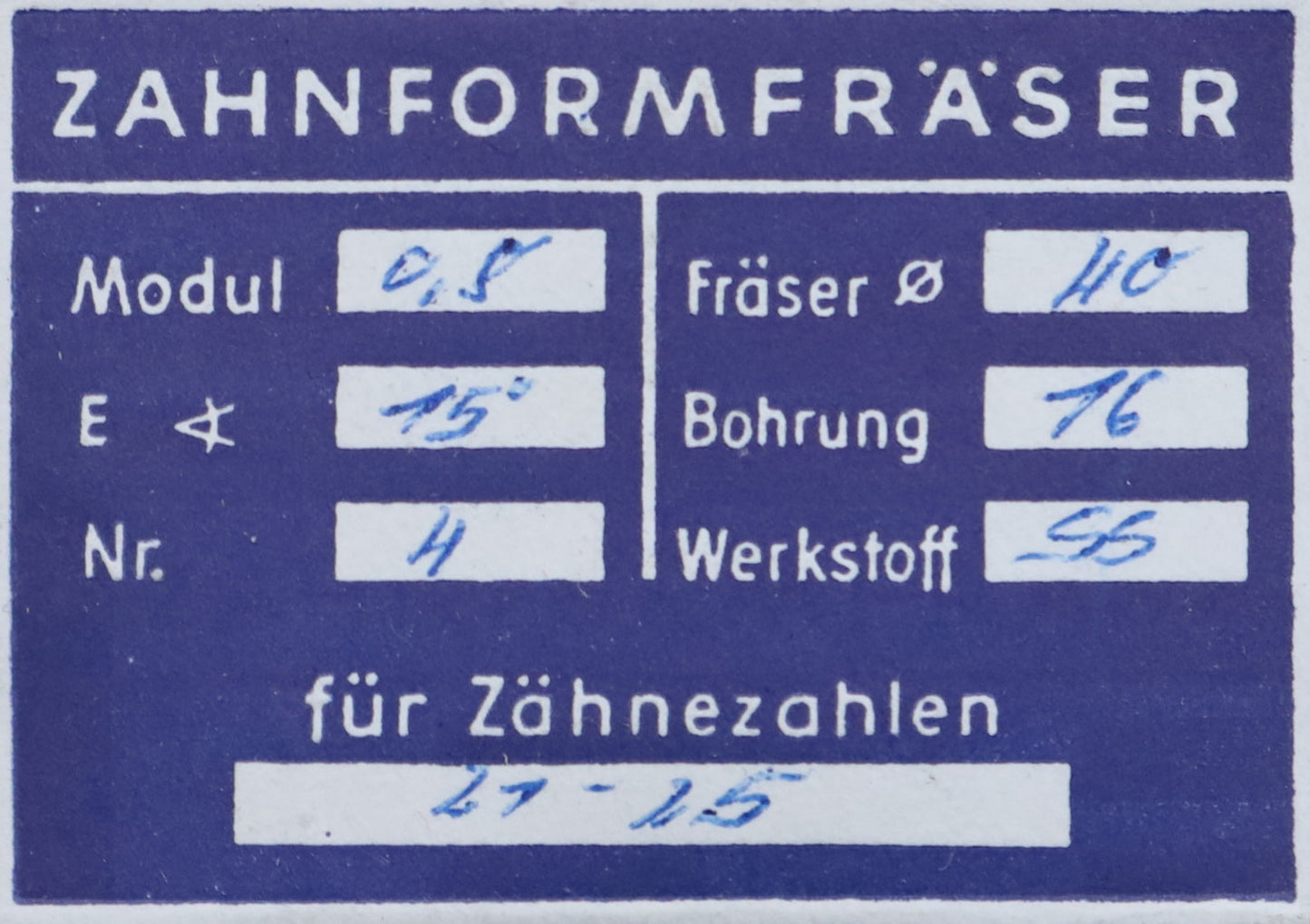 Bild des Artikels DOLD-Zahnformfräser-m=-0,8mm-No.-4-für-Z=-21-25-EGW-15°-gear-profile-cutter