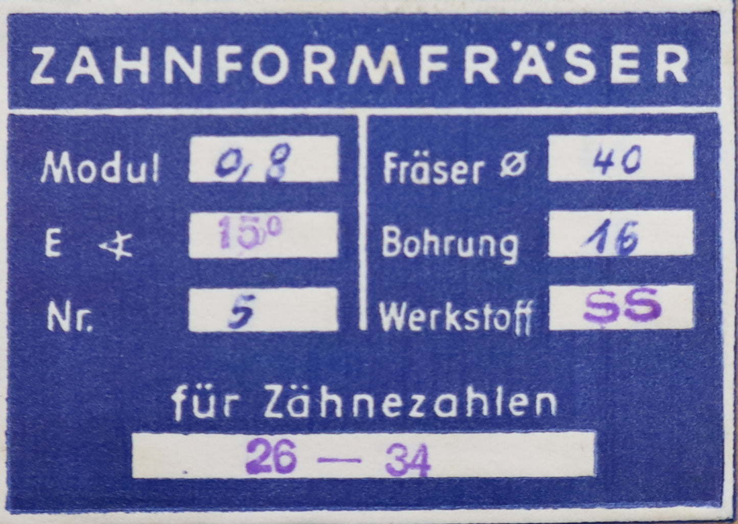 Bild des Artikels DOLD-Zahnformfräser-m=-0,8mm-No.-5-für-Z=-26-34-EGW-15°-gear-profile-cutter