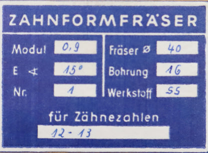 Bild des Artikels DOLD-Zahnformfräser-m=-0,9mm-No.-1-für-Z=-12-13-EGW-15°-gear-profile-cutter