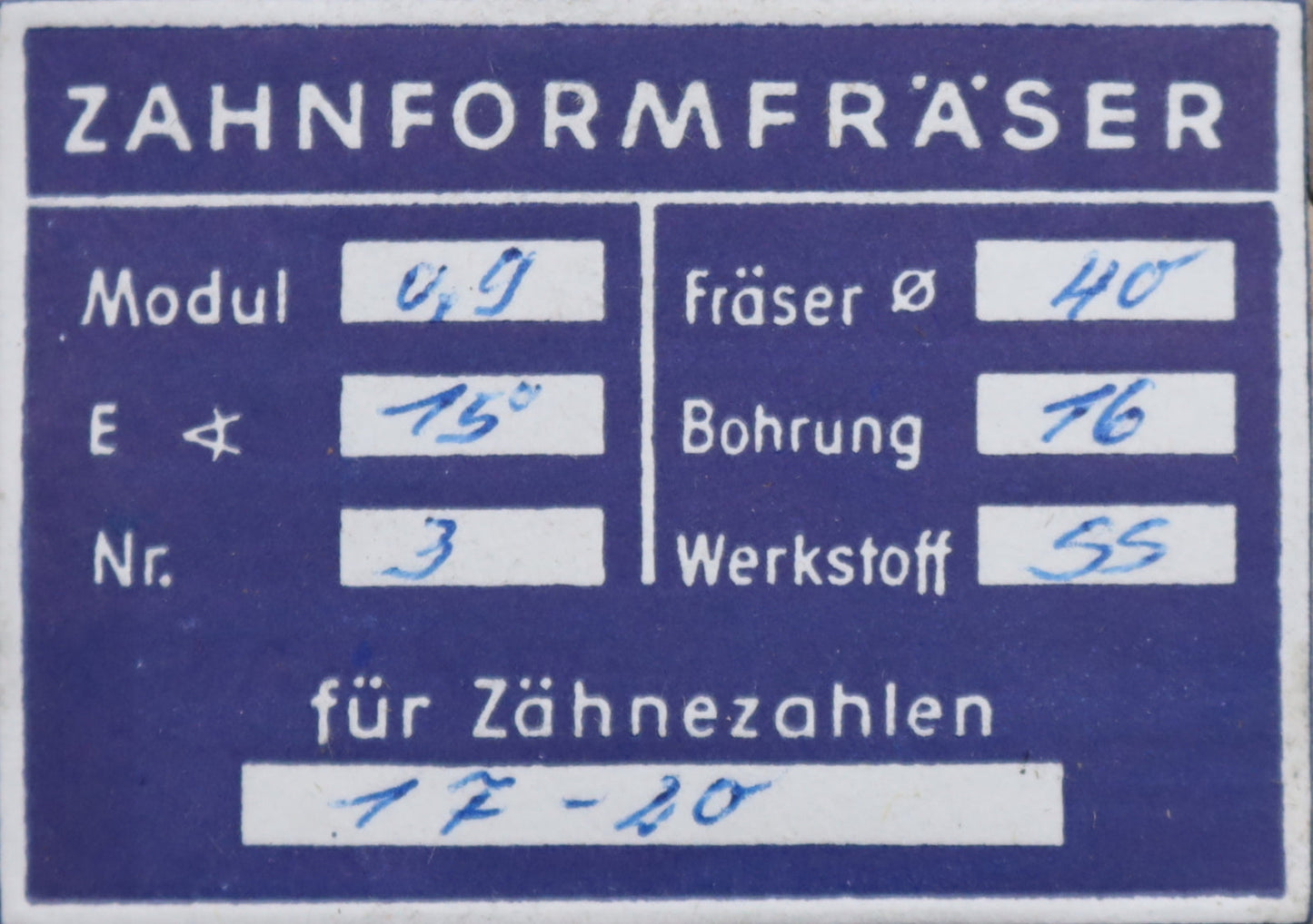 Bild des Artikels DOLD-Zahnformfräser-m=-0,9mm-No.-3-für-Z=-17-20-EGW-15°-gear-profile-cutter