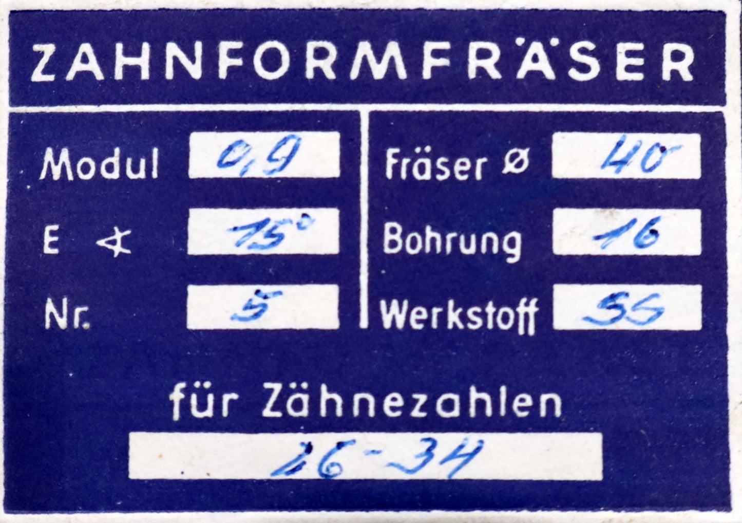 Bild des Artikels DOLD-Zahnformfräser-m=-0,9mm-No.-5-für-Z=-26-34-EGW-15°-gear-profile-cutter