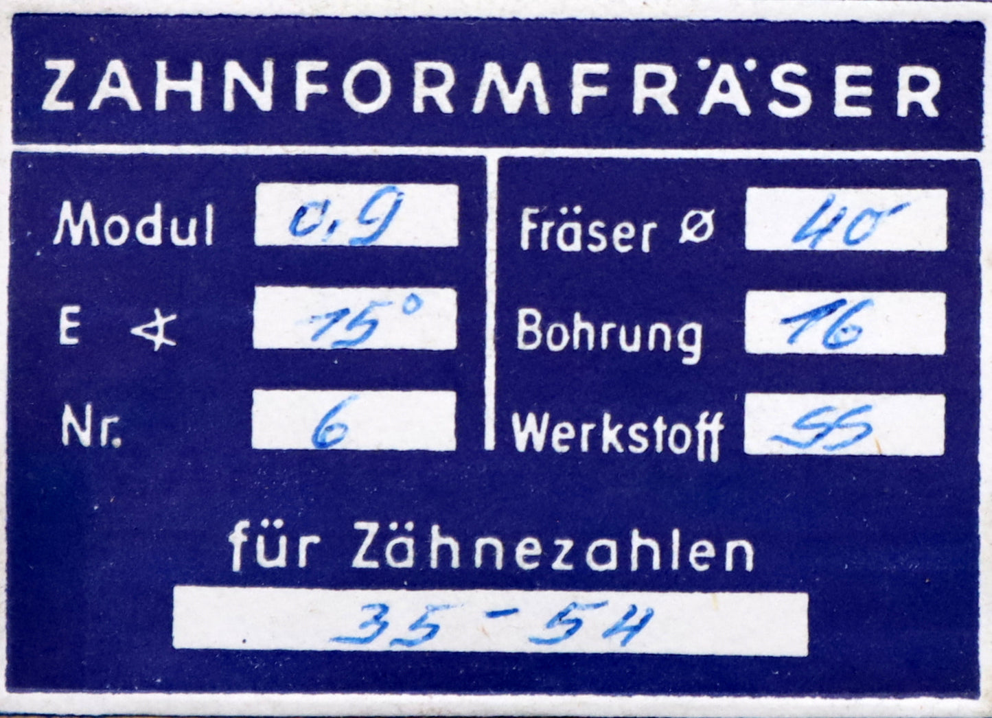 Bild des Artikels DOLD-Zahnformfräser-m=-0,9mm-No.-6-für-Z=-35-54-EGW-15°-gear-profile-cutter