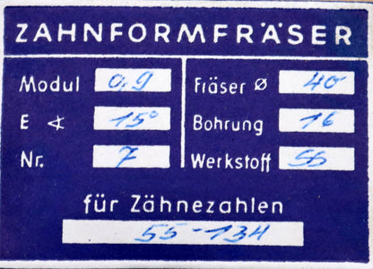 Bild des Artikels DOLD-Zahnformfräser-m=-0,9mm-No.-7-für-Z=-55-134-EGW-15°-gear-profile-cutter