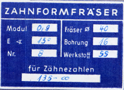 Bild des Artikels DOLD-Zahnformfräser-m=-0,9mm-No.-8-für-Z=-135-00-EGW-15°-gear-profile-cutter