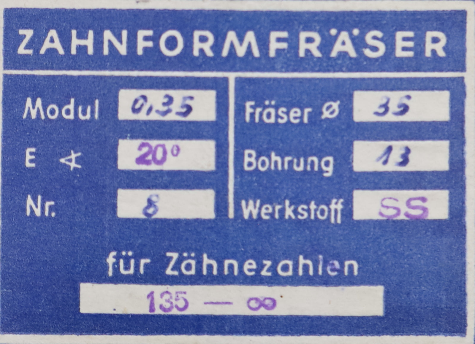 Bild des Artikels DOLD-Zahnformfräser-m=-0,35mm-No-8-für-Z=-135-00-EGW-20°-LKN-gear-profile-cutter