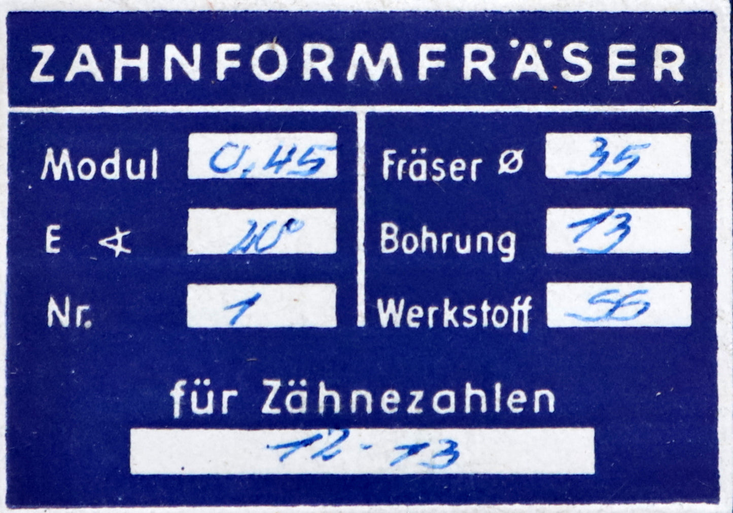 Bild des Artikels DOLD-Zahnformfräser-m=-0,45mm-No.-1-für-Z=-12-13-EGW-20°-LKN-gear-profile-cutter