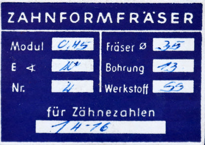 Bild des Artikels DOLD-Zahnformfräser-m=-0,45mm-No.-2-für-Z=-14-16-EGW-20°-LKN-gear-profile-cutter
