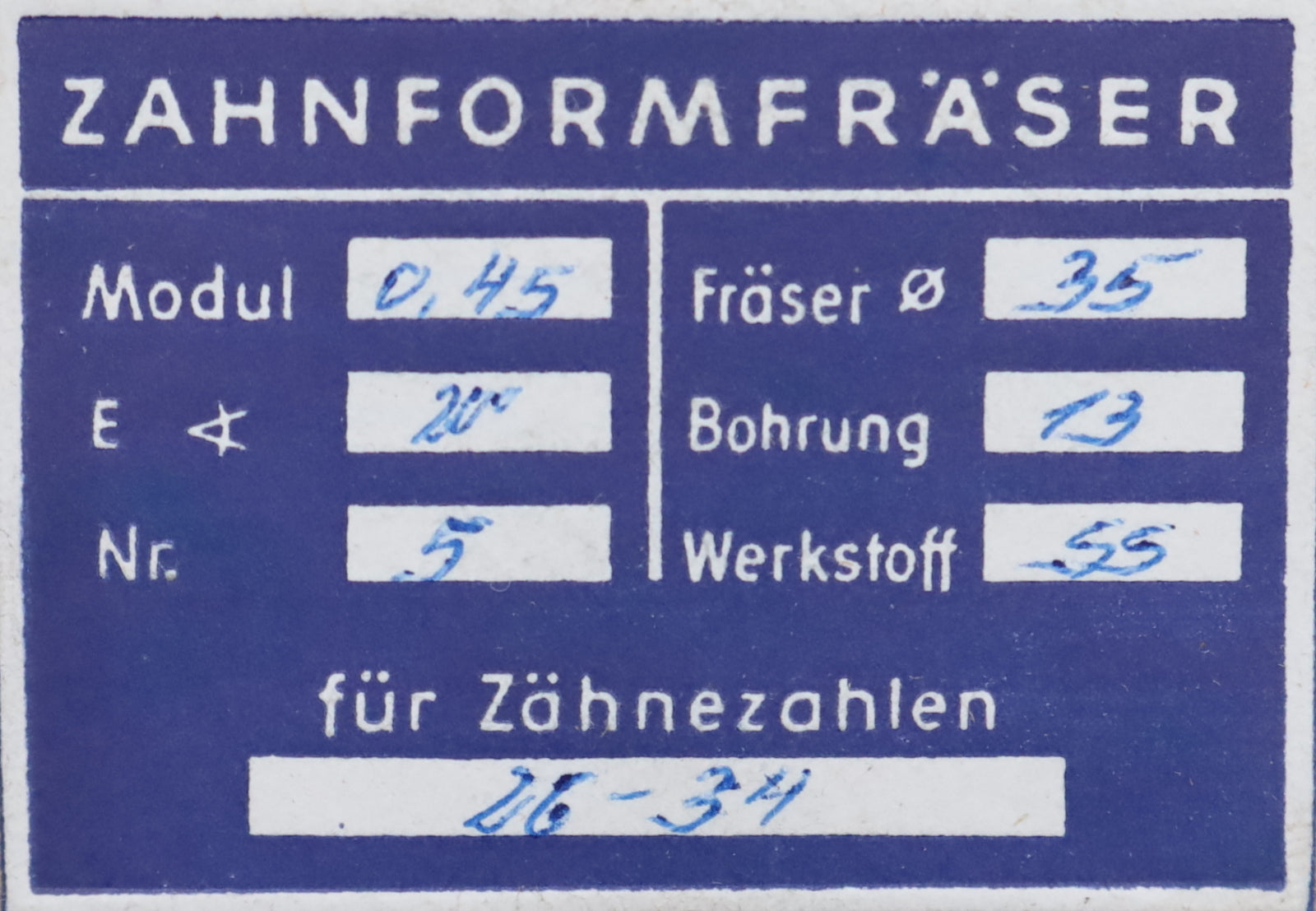 Bild des Artikels DOLD-Zahnformfräser-m=-0,45mm-No.-5-für-Z=-26-34-EGW-20°-gear-profile-cutter