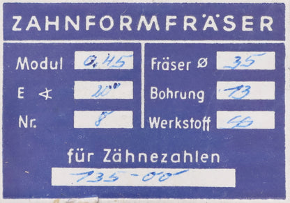 Bild des Artikels DOLD-Zahnformfräser-m=-0,45mm-No-8-für-Z=-135-00-EGW-20°-LKN-gear-profile-cutter