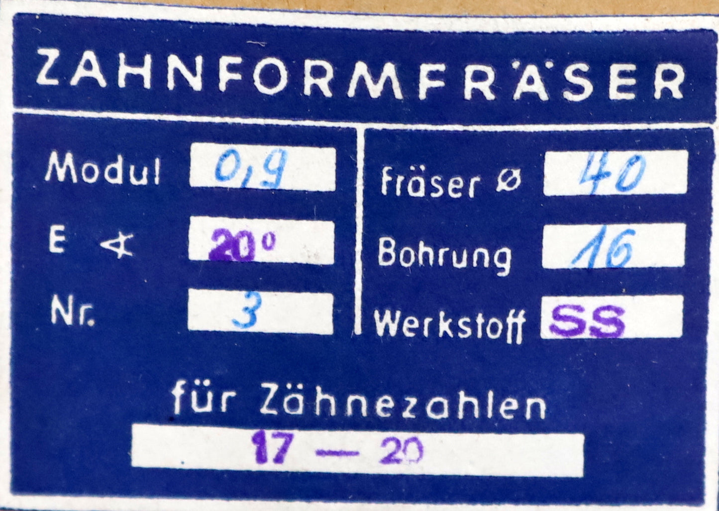 Bild des Artikels DOLD-Zahnformfräser-m=-0,9mm-No.-3-für-Z=-17-20-EGW-20°-gear-profile-cutter