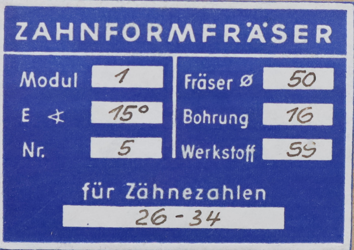 Bild des Artikels DOLD-Zahnformfräser-m=-1mm-No.-5-für-Z=-26-34-EGW-15°-gear-profile-cutter