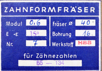 Bild des Artikels DOLD-Zahnformfräser-m=-0,6mm-No.-7-für-Z=-55-134-EGW-15°-gear-profile-cutter