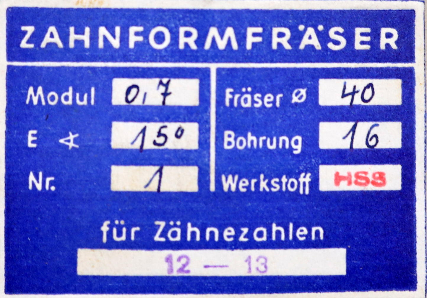Bild des Artikels DOLD-Zahnformfräser-m=-0,7mm-No.-1-für-Z=-12-13-EGW-15°-gear-profile-cutter