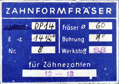 Bild des Artikels DOLD-Zahnformfräser-D.P.=-14-No.-8-für-Z=-12-13-EGW-14-1/2°-gear-profile-cutter