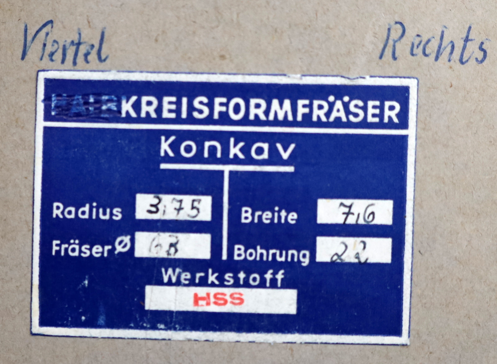 Bild des Artikels DOLD-Viertelrund-Formfräser-konkav-Radiusfräser-Radius-3,75mm-Schnitt:-rechts