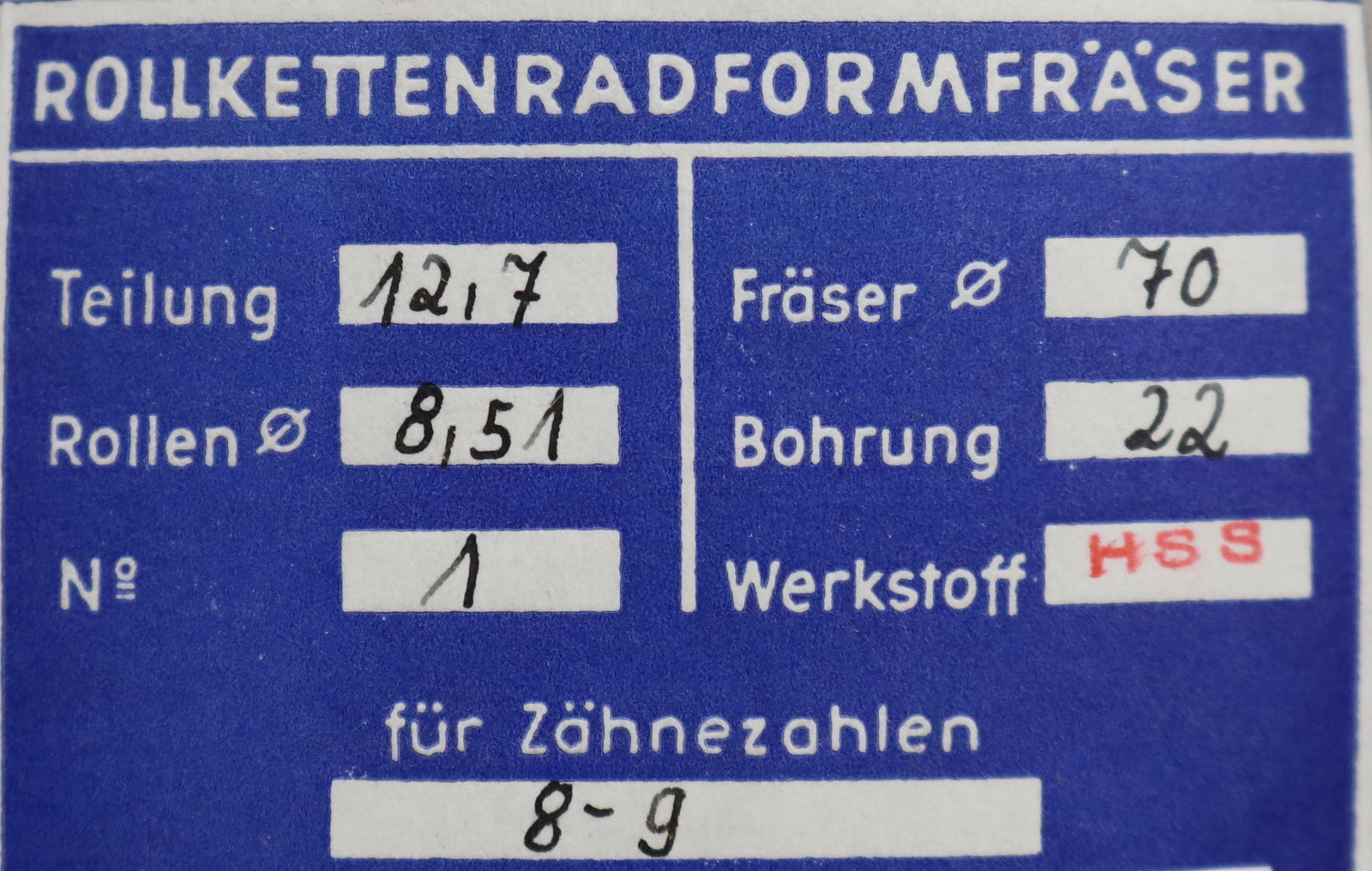 Bild des Artikels DOLD-Rollketenrad-Formfräser-Roller-chain-form-cutter-Teilung=-12,75mm=-1/2"-BPI