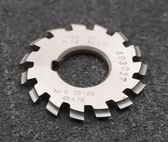 Bild des Artikels DOLD-Zahnformfräser-gear-profile-cutter-m=-0,6mm-No.-5-Z=-26-34-EGW-20°- Ø40x16mm